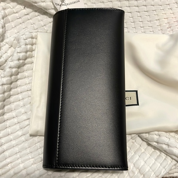 NIB- Gucci- Black Leather Embossed Long Wallet - Picture 6 of 10
